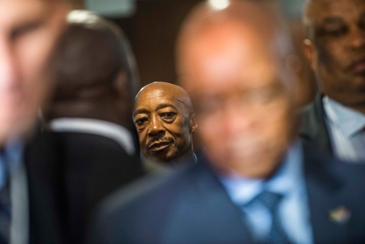 Tom Moyane, suspended by President Cyril Ramaphosa on Monday, with then-president Jacob Zuma exactly one year ago in March 2017.