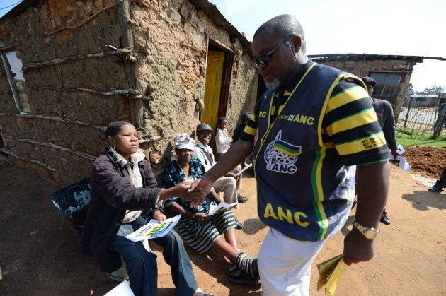 Minister Gwede Mantashe during a door-to-door campaign on April 16, 2014 in eMalahleni, South Africa. (Photo by Nicolene Olckers/Foto24/Gallo Images/Getty Images