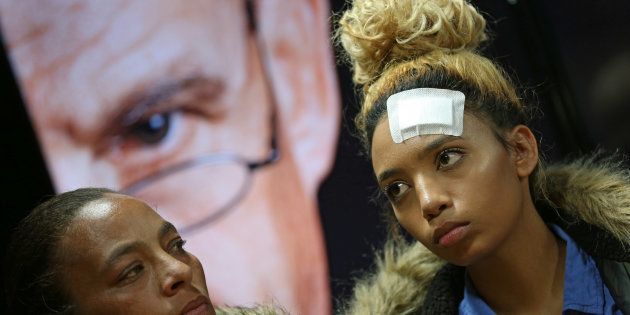 Gabriella Engels, who claims to have been assaulted by Grace Mugabe, arrives for a news conference in Pretoria, South Africa, August 17, 2017. REUTERS/Siphiwe Sibeko