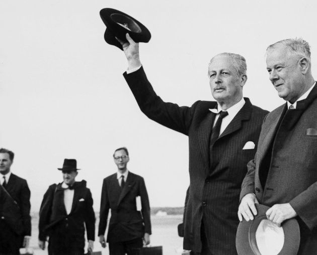 South African Prime Minister Hendrik Verwoerd (right), with British Prime Minister Harold MacMillan, Johannesburg, South Africa, February 1960.