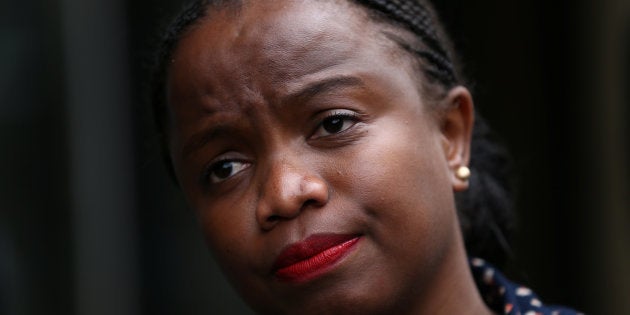 Phumzile Van Damme of the Democratic Alliance National speaks outide the Bell Pottinger offices in London, Britain August 18, 2017. REUTERS.Neil Hall