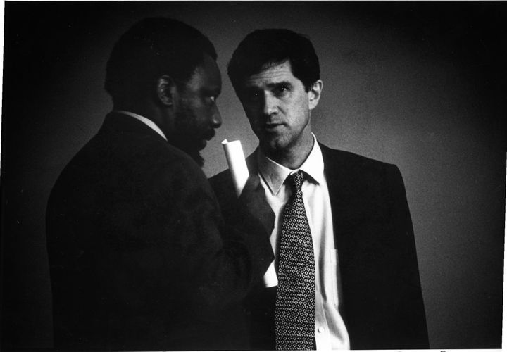 Roelf Meyer (National Party) and Cyril Ramaphosa (ANC) during the Codesa talks on November 21, 1993 in South Africa.