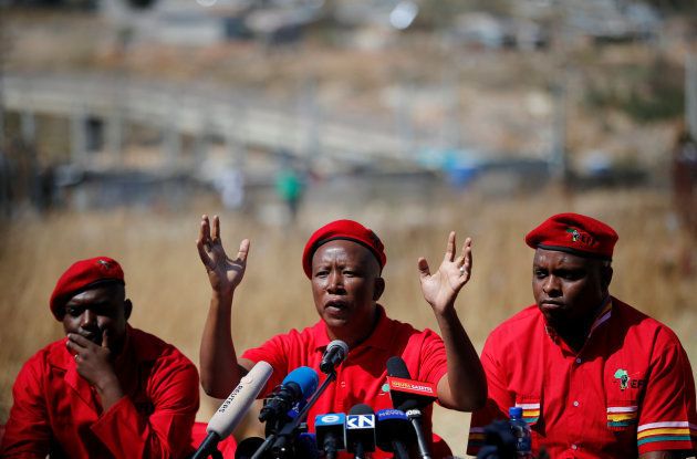 Julius Malema, leader of the EFF, gestures during a media briefing in Alexandra. August 17, 2016.