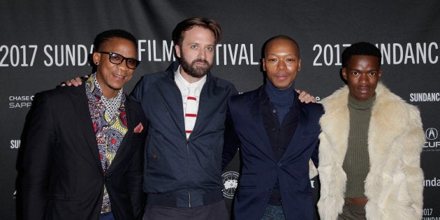 (Left to right) Actor Bongile Mantsai, director John Trengrove and actors Nakhane Toure and Niza Jay Ncoyini at the premiere of