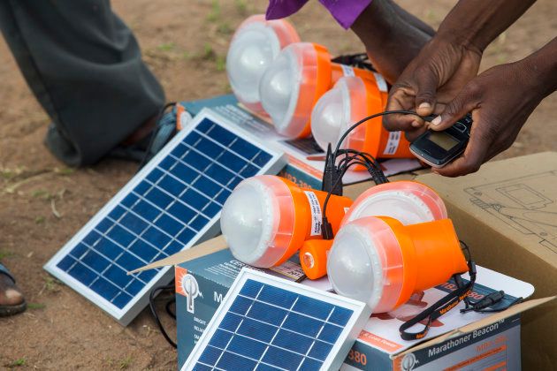 Solar lights being used in a Malawian flood refugee camp.