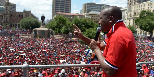 Julius Malema addressing supporters on Pretoria's Church Square recently. He is facing charges in the Bloemfontein Magistrate's Court after he called on his supporters to occupy land illegally.