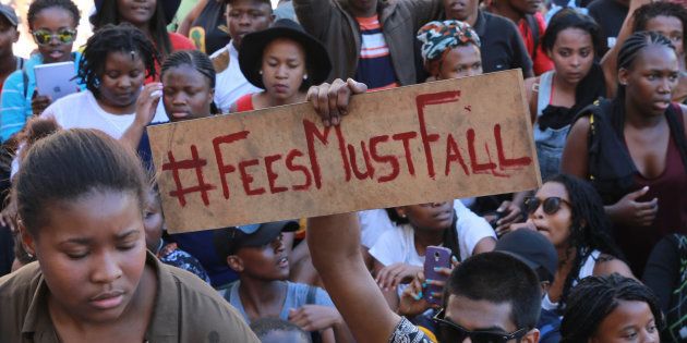 South African students protest at Parliament on October 21, 2015 in Cape Town.