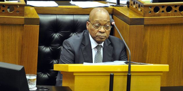 President Jacob Zuma at the podium in the National Assembly during a sitting in September, when he was shouted down by the EFF.