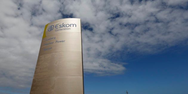 The logo of state power utility Eskom is seen outside Cape Town's Koeberg nuclear power plant in this picture taken March 20, 2016. REUTERS/Mike Hutchings