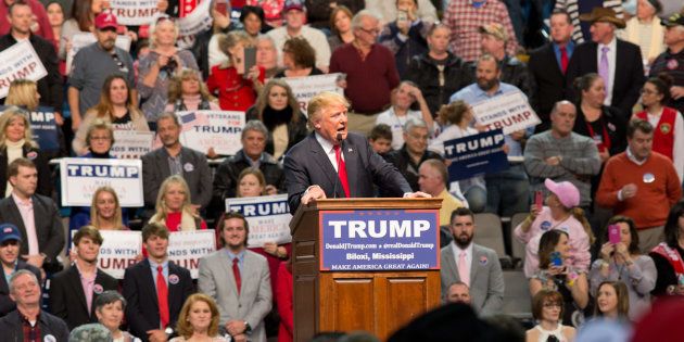 January 2, 2016: Donald Trump speaking to the crowd at a campaign rally at the Mississippi Coliseum in Biloxi.