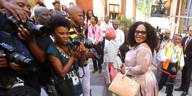 Then-Minister of Water and Sanitation Nomvula Mokonyane on the red carpet at the state of the nation address 2018 in Parliament on February 16, 2018.