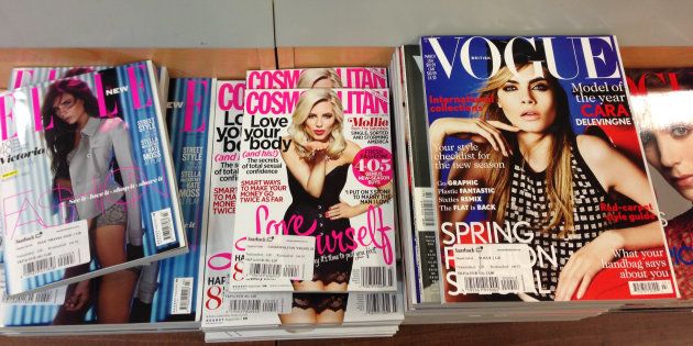 Cologne,Germany- February 23,2013: Popular british magazines in english language displayed inside a newsstand on the central station(Cologne,Germany)