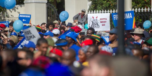 CAPE TOWN, SOUTH AFRICA â AUGUST 08, 2017: Supporters of different political parties march to Parliament on August 08, 2017 in Cape Town, South Africa. Huge numbers of people march to show their support for the secret ballot in the no confidence vote in President Jacob Zuma. (Photo by Gallo Images / Rapport / Conrad Bornman)