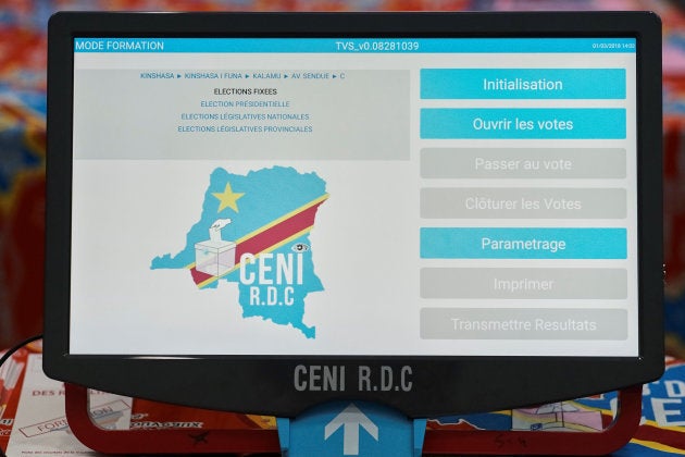 An electronic voting machine inside the DRC's electoral commission (CENI) head offices at the Gombe Municipality in Kinshasa, DRC. March 1, 2018.