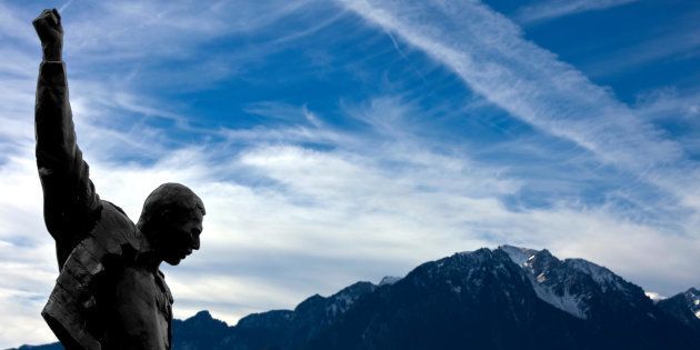 Statue of Freddie Mercury in Montreux on the shore of Lake Geneva, Switzerland.