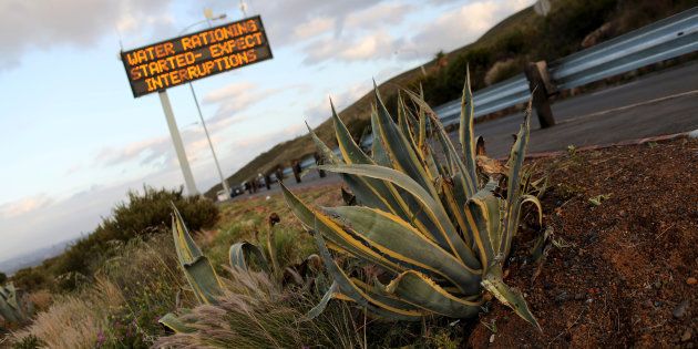 A sign warning residents of water restrictions in Cape Town, South Africa, on October 25 2017.