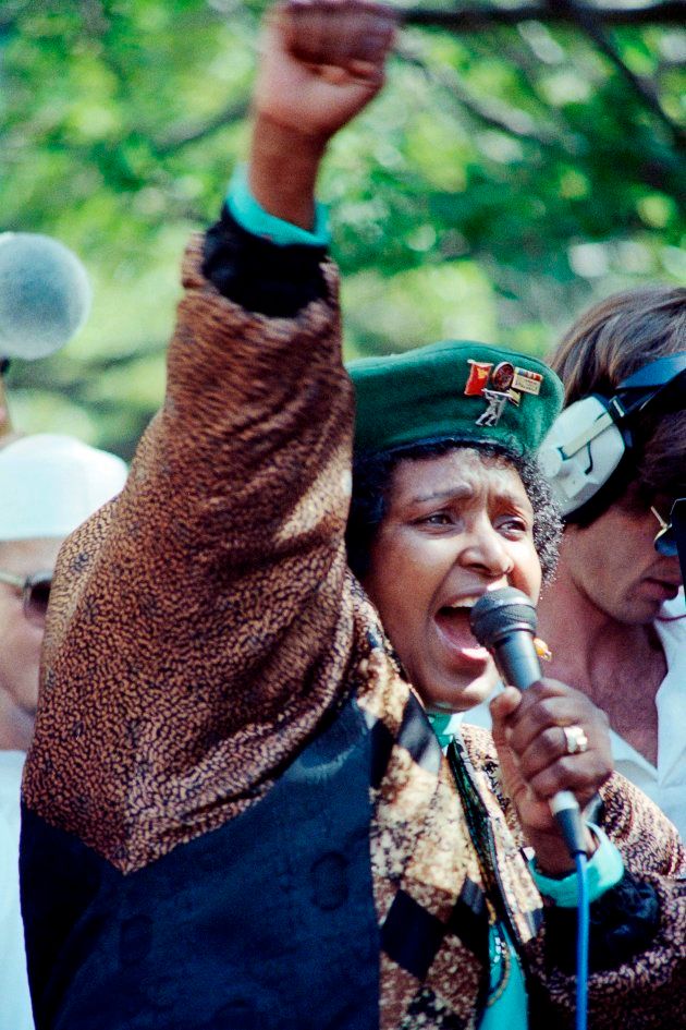 Winnie Madikizela-Mandela leading a protest in Cape Town.