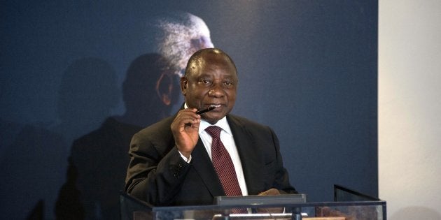 Deputy President Cyril Ramaphosa gives a speech during a ceremony, commemorating the 3rd death anniversary of South African leader Nelson Mandela at Nelson Mandela Foundation in Johannesburg, South Africa on December 05, 2016. (Photo by Ihsaan Haffejee/Anadolu Agency/Getty Images)