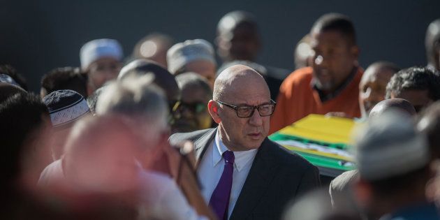 Former South African finance minister Trevor Manuel takes part in the wake for South African anti-apartheid activist Ahmed Kathrada in Houghton, Johannesburg, on March 29 2017.