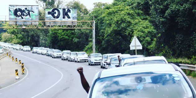 Uber drivers protest on the M1 in Johannesburg.