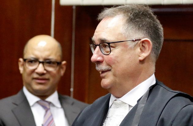 Advocate Billy Downer SC during Jacob Zuma's court appearance on Friday. Behind him is Michael Hulley, Zuma's long-serving lawyer.