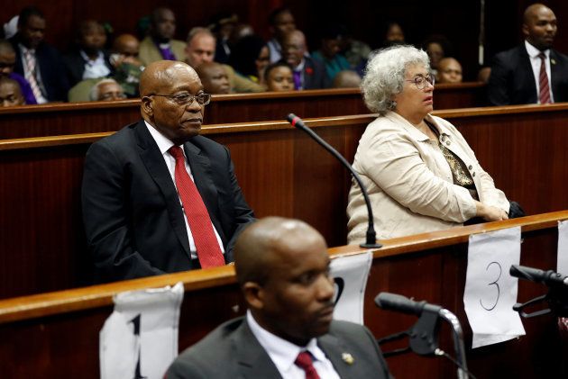 Jacob Zuma and accused number two, the company Thales, represented by Christine Guerrier (R) appear at the KwaZulu-Natal high court in Durban. April 6, 2018.