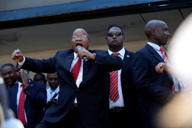 Jacob Zuma addresses his supporters outside the high court in Durban