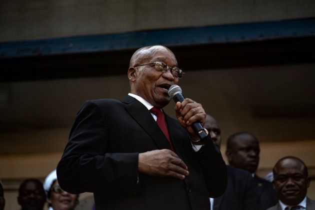 Jacob Zuma addresses supporters gathered outside the KwaZulu-Natal High Court in Durban.