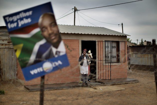 A DA election poster hangs askew in a township in Hammanskraal, north of Pretoria, ahead of the general election in 2014. The DA garnered 22 percent of the popular vote, its best performance to date.