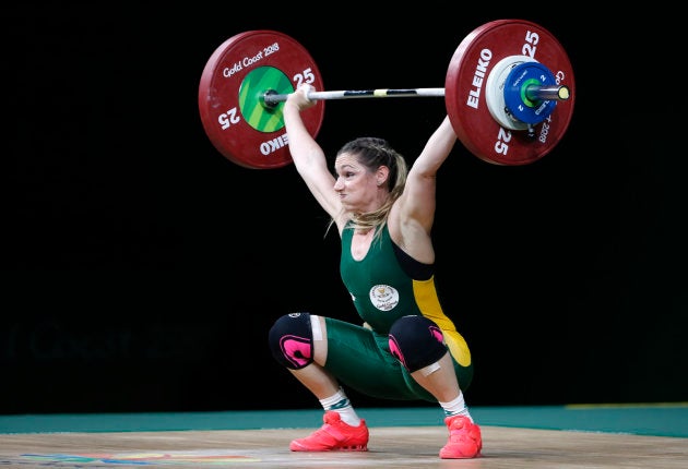 Weightlifting - Gold Coast 2018 Commonwealth Games - Women's 63kg Final - Carrara Sports Arena 1 - Gold Coast , Australia - April 7, 2018. Mona Pretorius of South Africa competes.