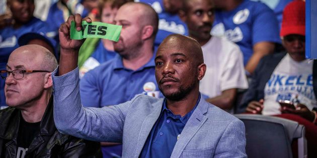 DA leader Mmusi Maimane votes during the policy decision session at the party's federal congress in Pretoria on April 8 2018.