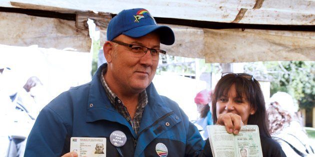 Nelson Mandela Bay mayor Athol Trollip voting in the municipal election at a polling station in Port Elizabeth, South Africa, on August 3 2016.