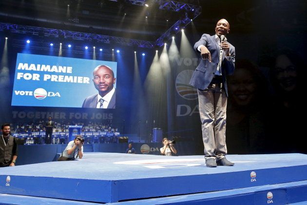 Mmusi Maimane, the first black leader of the DA, addresses a DA election rally in Johannesburg. May 3, 2014. REUTERS/Mike Hutchings