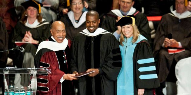 CHICAGO, IL - MAY 11: Kanye West receives an honorary doctorate at the School Of Art Institute Of Chicago