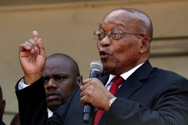 Jacob Zuma addresses his supporters outside the high court in Durban. April 6, 2018. REUTERS/Mike Hutchings