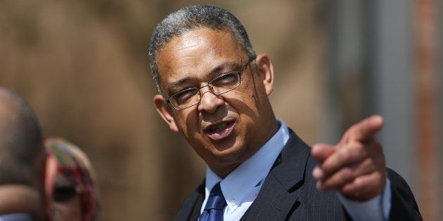 Independent Police Investigative Directorate (IPID) boss Robert McBride gestures during the hearing of his suspension case at the Constitutional Court on 6 September 2016 in Johannesburg, South Africa.