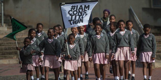 South African students from Chief Albert Luthuli Primary and High School in Daveyton attend the event 'I am constitution' at Constitution Hill on June 15, 2016 in Johannesburg, on the eve of the 40th anniversary of the June 1976 uprising.