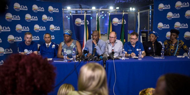 The DA leadership speak at a press conference at the party's federal congress in Pretoria on April 8 2018.