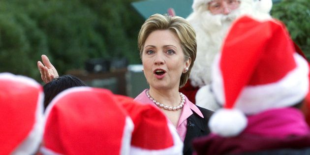 Senator-elect Hillary Rodham Clinton speaks to students from Ben Murch Elementary School during the arrival of the White House Christmas Tree at the White House in Washington, DC, November 29, 2000.
