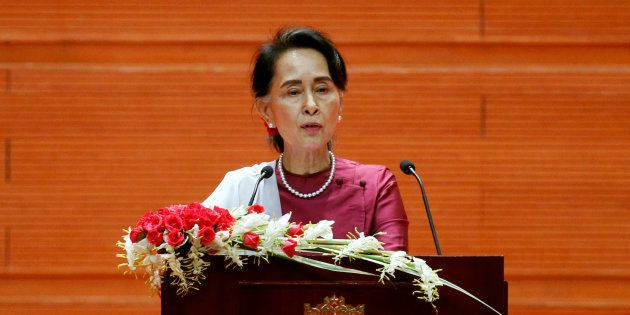 Myanmar State Counselor Aung San Suu Kyi delivers a speech to the nation over Rakhine and Rohingya situation, in Naypyitaw, Myanmar September 19, 2017.