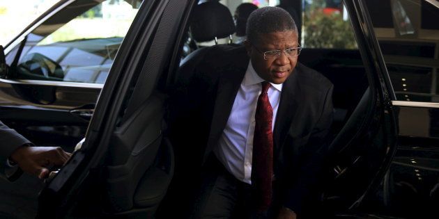 Sports Minister Fikile Mbalula arrives for a media briefing in Johannesburg in 2015. REUTERS/Siphiwe Sibeko