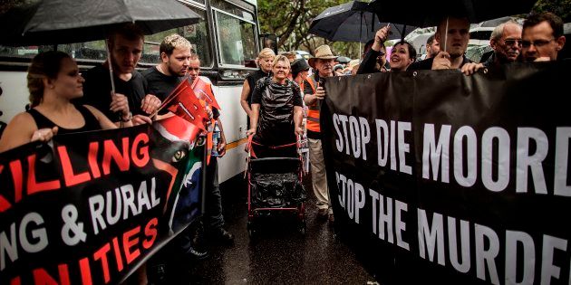 Members of AfriForum and other civil organisations prepare to march to the Union Buildings to protest farm attacks on November 25, 2017, in Pretoria.