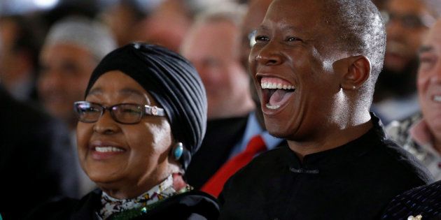 Winnie Madikizela-Mandela and Julius Malema during the funeral of Ahmed Kathrada.