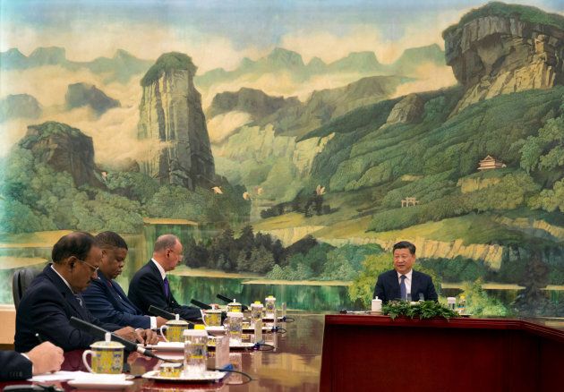 Indian National Security Advisor Ajit Doval, South African Minister of State Security David Mahlobo and Russian Security Council Secretary Nikolai Patrushev meet with Chinese President Xi Jinping at the Great Hall of the People in Beijing, China July 28, 2017. REUTERS/Ng Han Guan/Pool