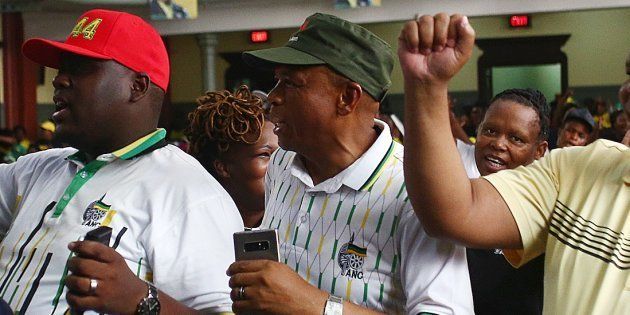 ANCYL General Secretaty, Njabulo Nzuzo, ANC North West Chairperson, Supra Mahumapelo and NEC member David Mahlobo during the African National Congress (ANC) 106th birthday celebrations at the City Hall on January 08, 2018 in East London, South Africa.