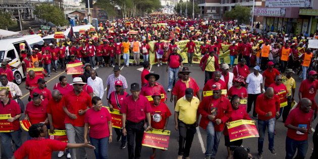 Cosatu leaders and the SACP at a previous march calling for the abolition of labour brokers.REUTERS/Rogan Ward