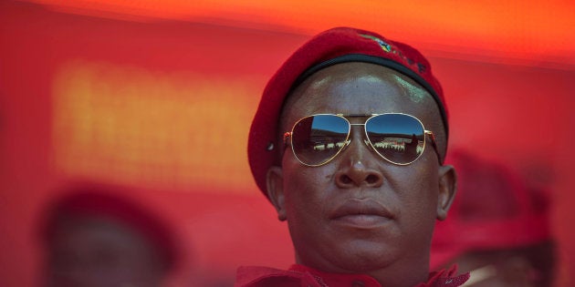 Economic Freedom Fighters leader Julius Malema is pictured during the EFF official local election manifesto launch at Soweto's Orlando Stadium in Johannesburg on April 30, 2016.