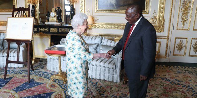 Britain's Queen Elizabeth II greets South Africa's President Cyril Ramaphosa during an audience at Windsor Castle, Berkshire on April 17, 2018, on the sidelines of the Commonwealth Heads of Government meeting (CHOGM).