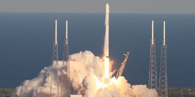 A SpaceX Falcon 9 rocket carrying a TESS spacecraft lifts off on Wednesday, April 18, 2018, from Space Launch Complex 40 at Cape Canaveral Air Force Station in Florida.