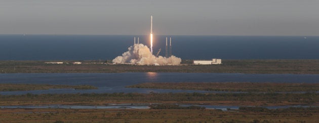 A SpaceX Falcon 9 rocket carrying a TESS spacecraft lifts off on Wednesday, April 18, 2018, from Space Launch Complex 40 at Cape Canaveral Air Force Station in Florida.